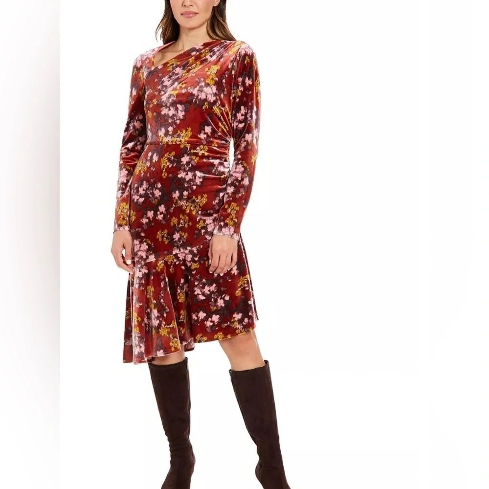 Sale London Times Floral Velvet Dress